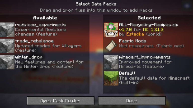 Скриншот Datapack/Gamerule Menus: 4